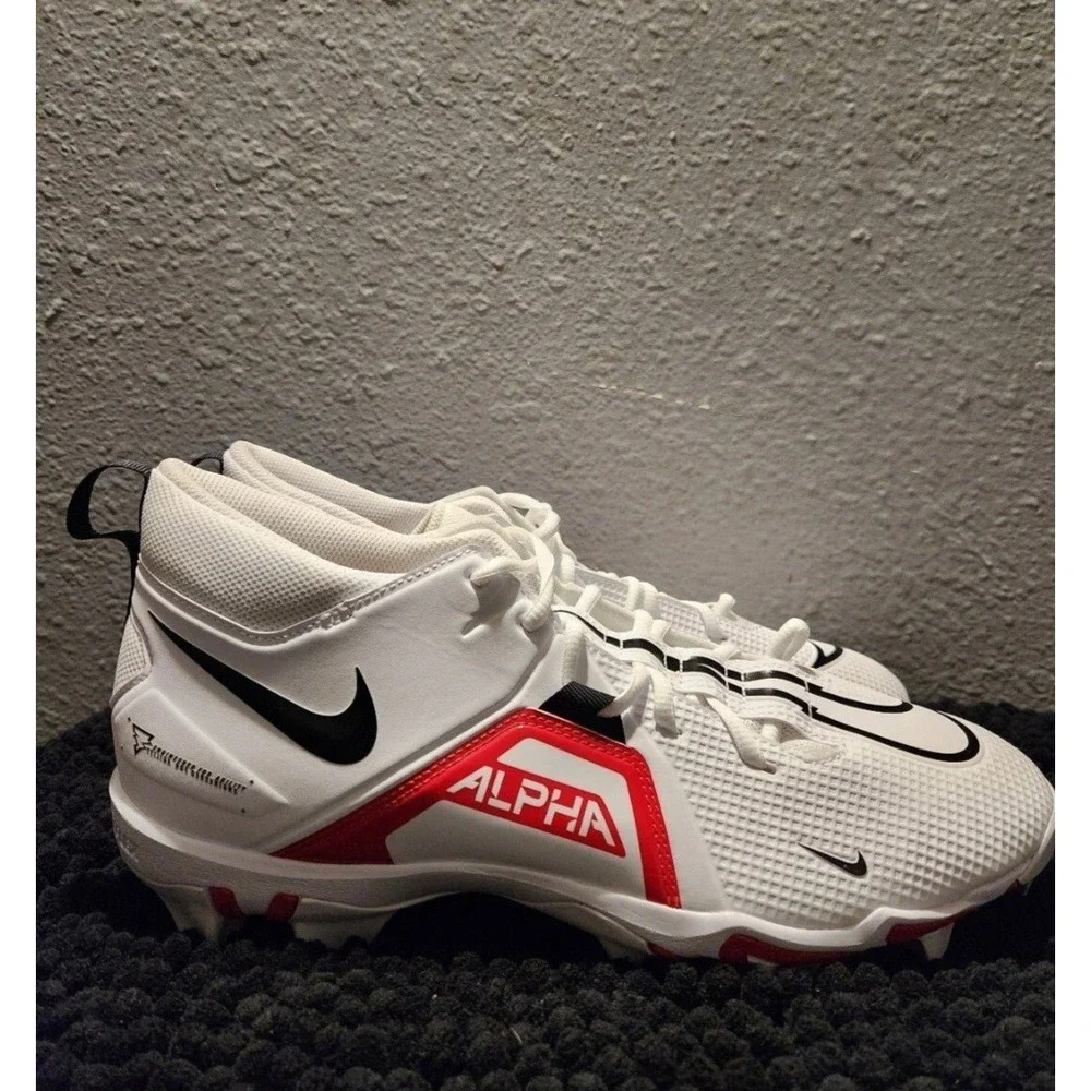 NIKE ALPHA MENACE Men's Football Cleats Sz 11.5 White w/Black, Red